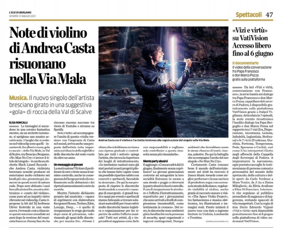 Dedicato alla nightlife dimenticata “No Man No Cry”, il nuovo singolo del  violinista “Jedi” Andrea Casta, Andrea Casta Electric Violinist